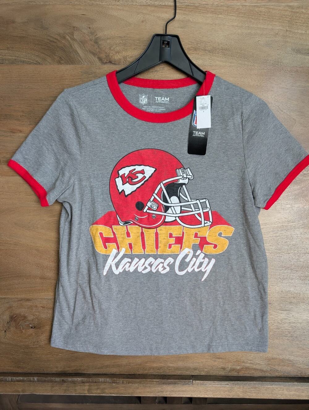 NWT Kansas City Chiefs T-Shirt Women S Gray Red Ringer Team Apparel NFL Football